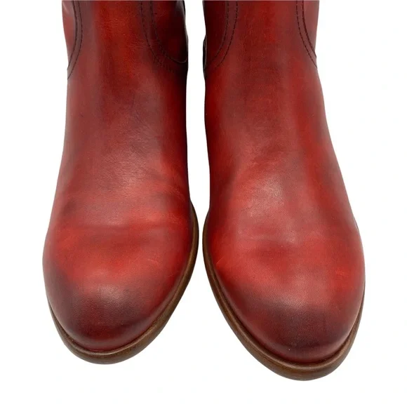 NEW Frye Carson Leather Pull On Heeled Tall Riding Boot in Crimson Red Size 6 - Picture 7 of 12